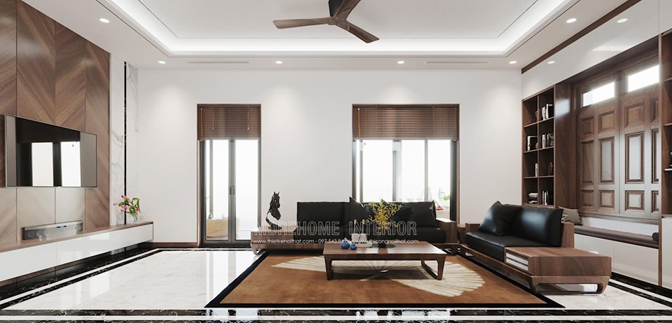 HÌnh ảnh phòng khách hiện đại được thiết kế từ vật liệu gỗ óc cho cao cấp nhập khẩu tại Mỹ