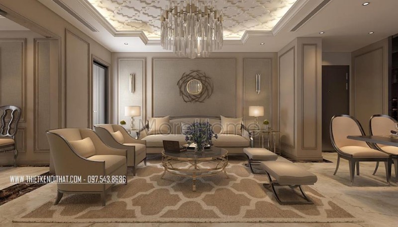 Phong cách tân cổ điển là nguồn cảm hứng thiết kế không gian nội thất phòng khách đầy ấn tượng