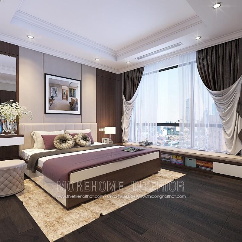 Trang trí giường ngủ vợ chông chung cư tại Hà Nội phong cách hiện đại, trẻ trung
